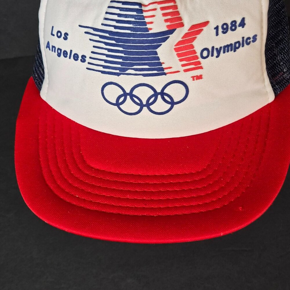 Vintage 1984 Los Angeles Olympics Mesh Trucker Hat Red White Blue Snapback - Picture 9 of 12